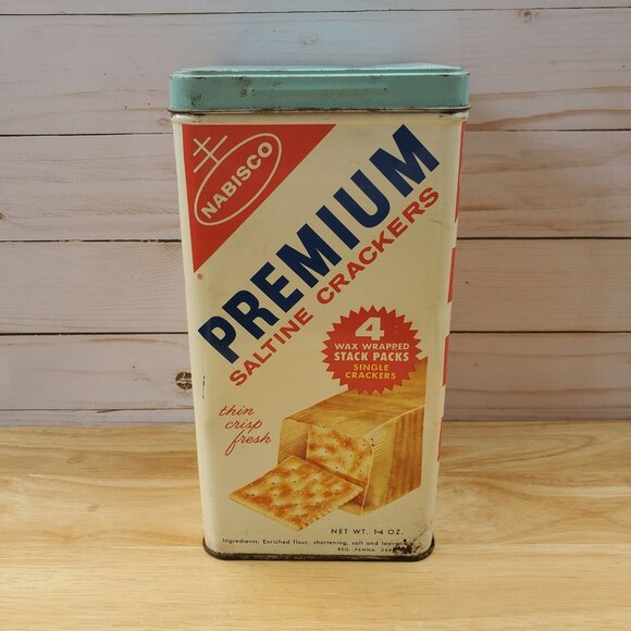 VTG 1960s Nabisco Premium Saltine Cracker Tin Canister Retro Storage Container - Picture 4 of 12